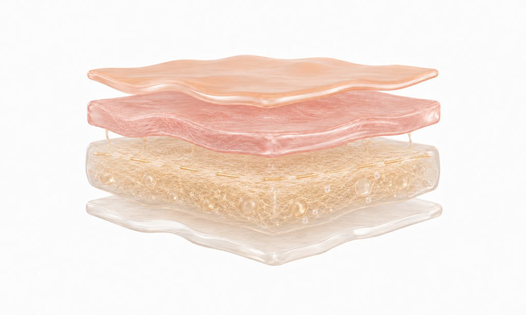 Ilustração 3D da absorção dos fios de PDO e do aumento de colágeno na pele