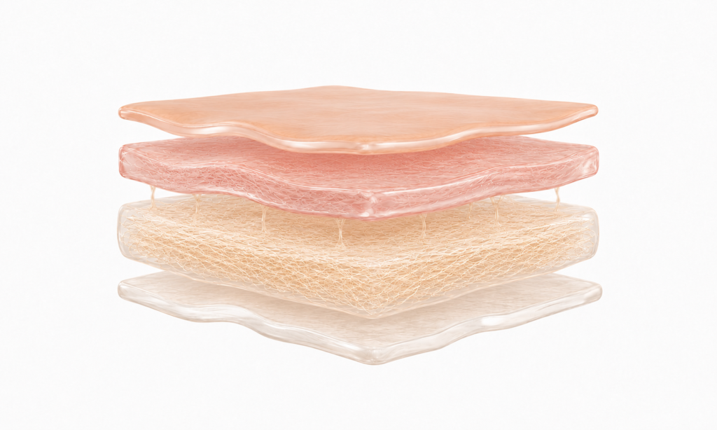 Ilustração 3D da pele facial firme após a absorção dos fios de PDO